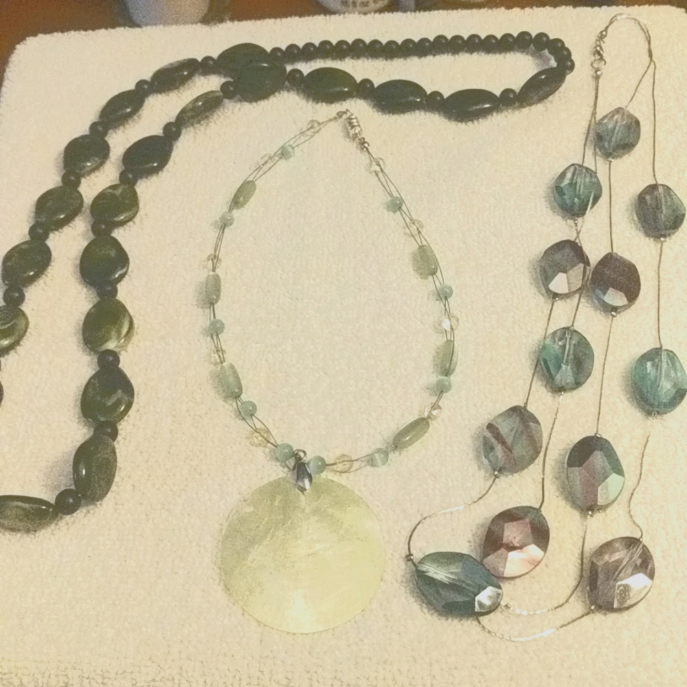 Set of Three Green themed Necklaces